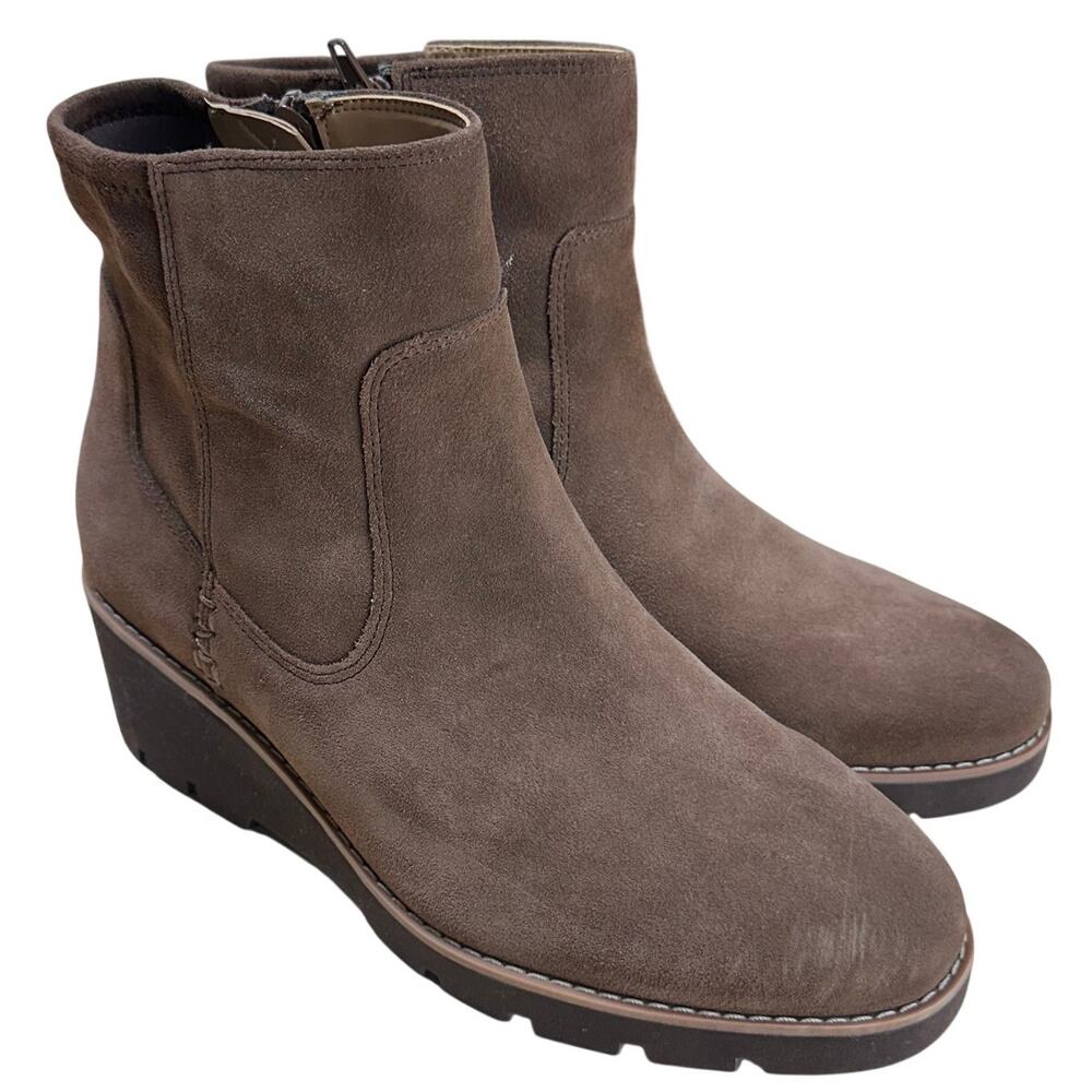 Vionic Ariana Zip Short Boot Coffee Suede Women's Size 9 Wide New Without Box